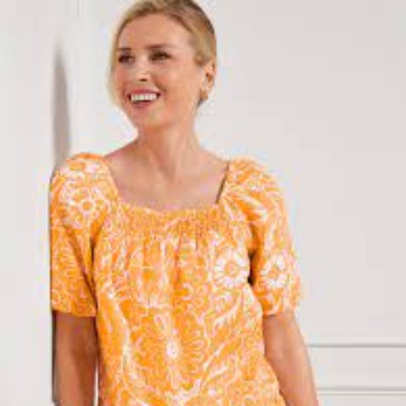 Talbots Square Neck Linen Top in Leafy Tropical Print Size M - Picture 13 of 14